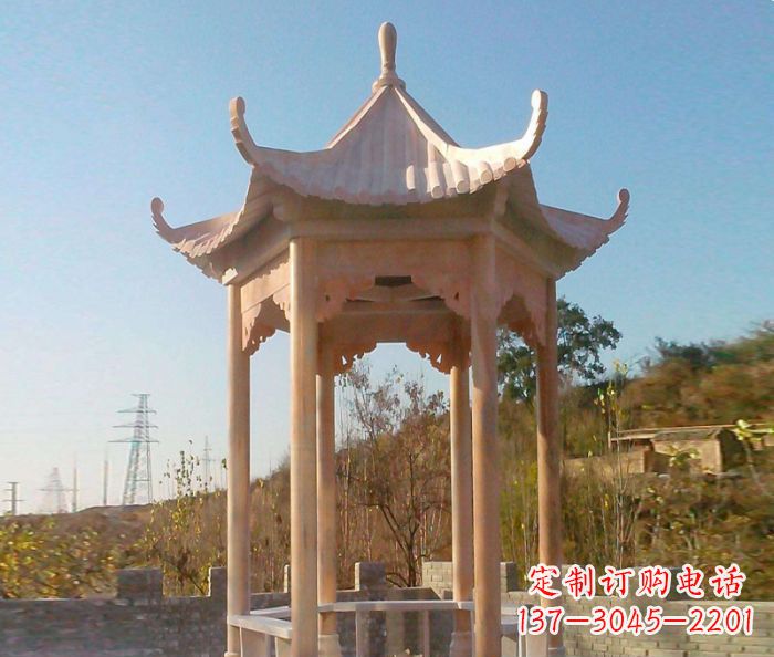 福建园林景观晚霞红单层石雕凉亭