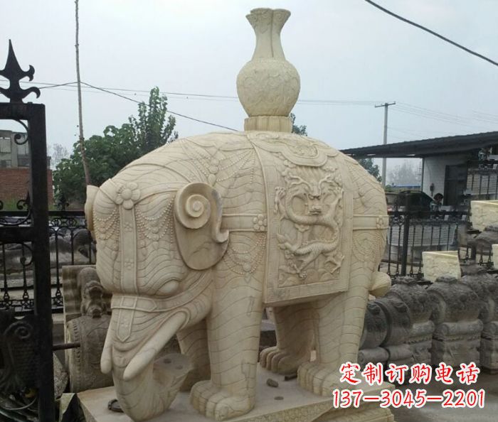 福建园林景观驮瓶大象石雕