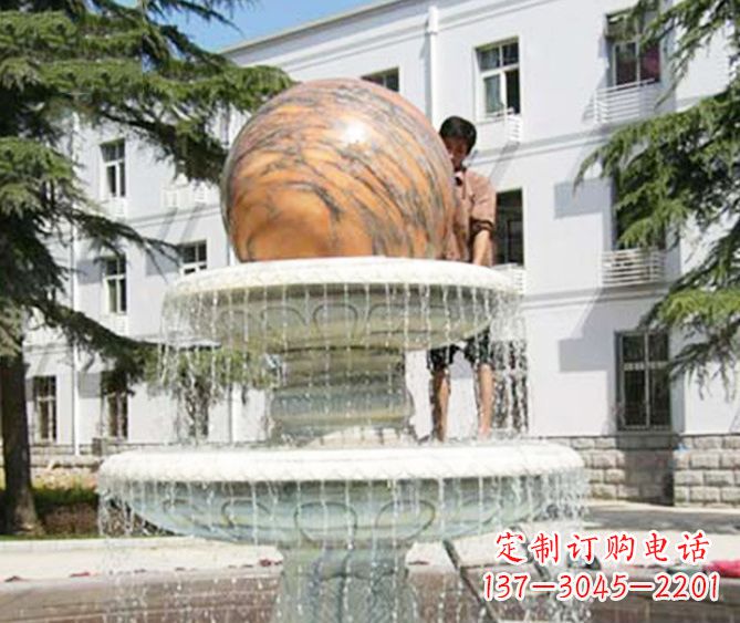 福建园林景观晚霞红风水球喷泉石雕 (2)