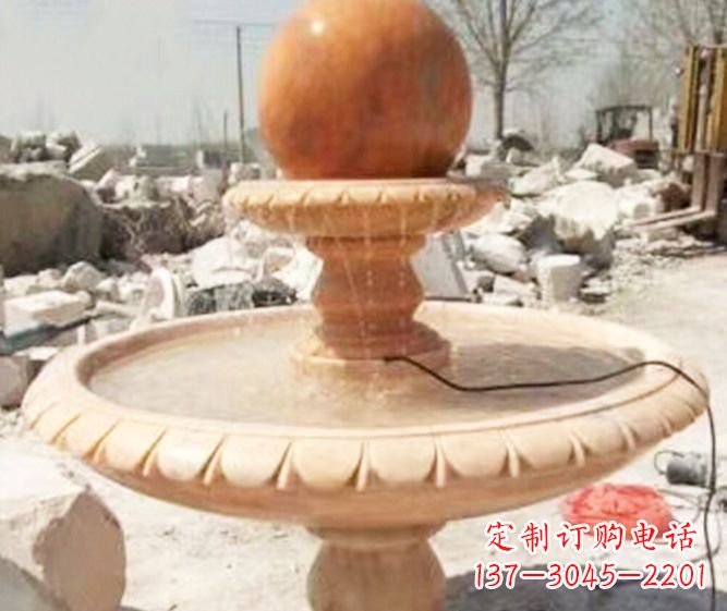 福建园林景观晚霞红风水球喷泉石雕 (3)