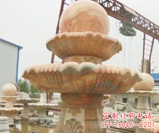 福建园林景观晚霞红风水球喷泉石雕 (4)