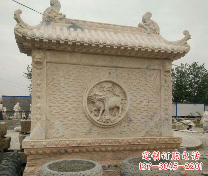 福建园林景观晚霞红石雕影壁