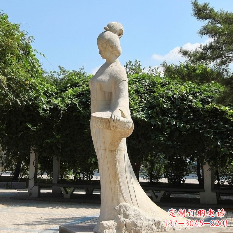 福建园林历史人物著名美女秦罗敷砂岩石雕塑像