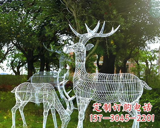 福建园林镂空梅花鹿不锈钢景观雕塑