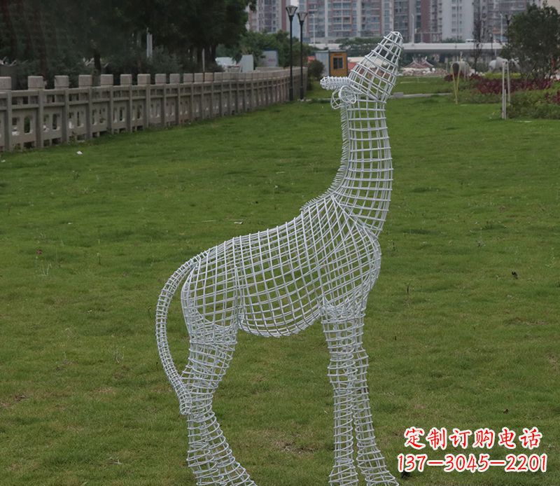 福建园林镂空仰头麋鹿不锈钢雕塑