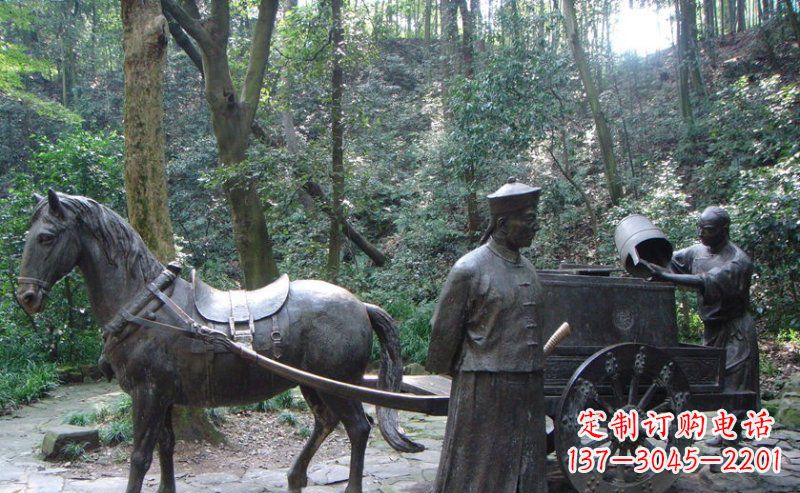 福建园林清朝士兵和马车小品铜雕