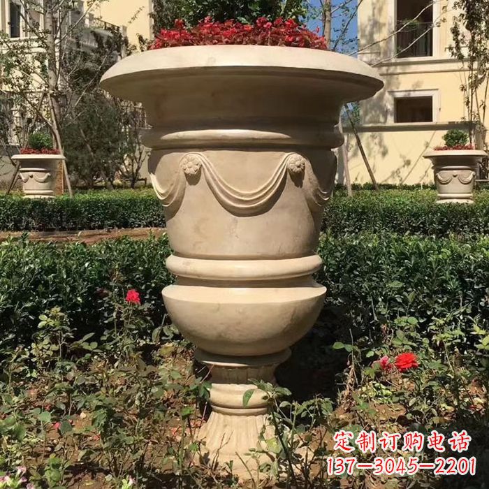 福建园林砂岩石雕花盆