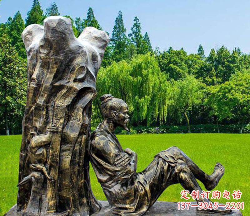 福建园林守株待兔典故人物铜雕