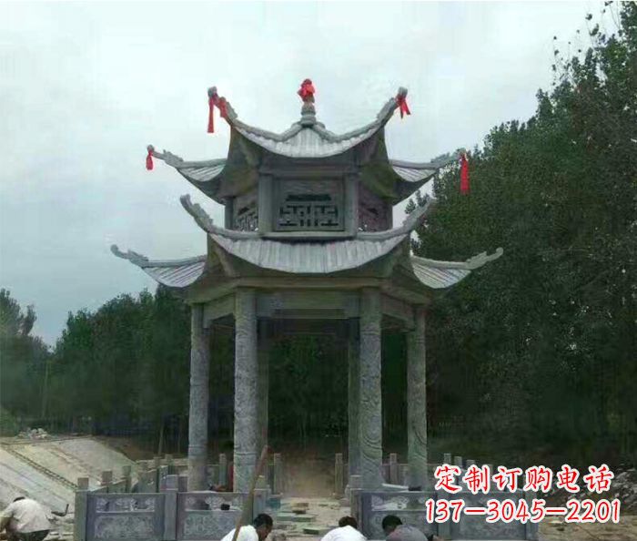 福建园林双层凉亭石雕 (3)