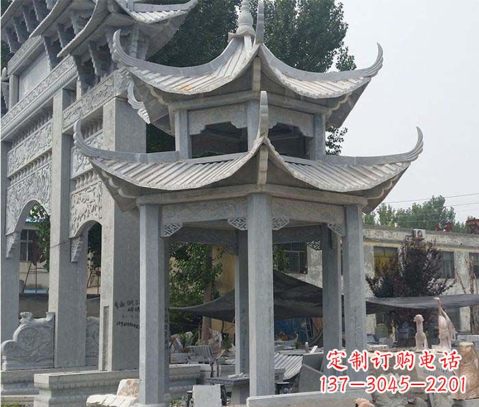 福建园林双层石雕凉亭