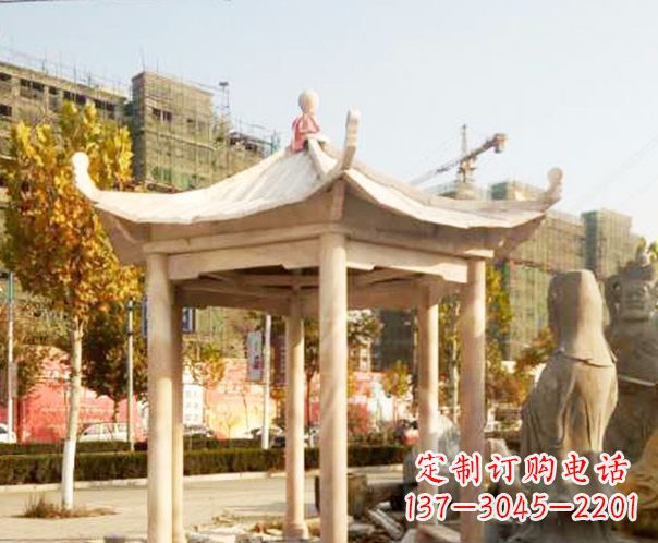 福建园林晚霞红单层凉亭景观石雕