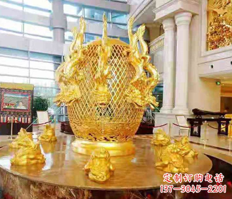 福建张衡地动仪企业景观雕塑摆件纯铜鎏金古仪器