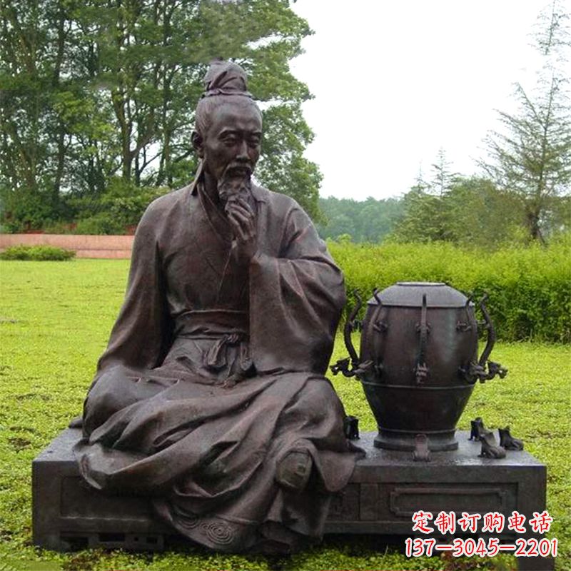 福建张衡与地动仪铜雕景观-公园园林历史名人情景雕塑