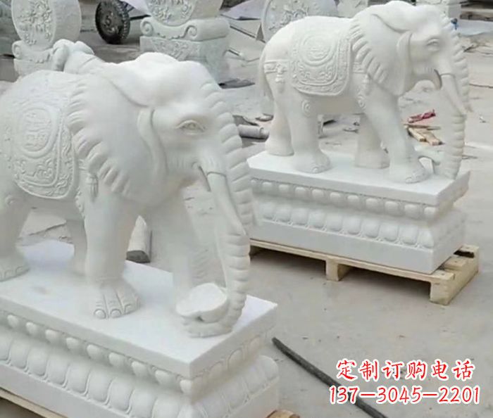 福建招财动物汉白玉大象石雕 (2)