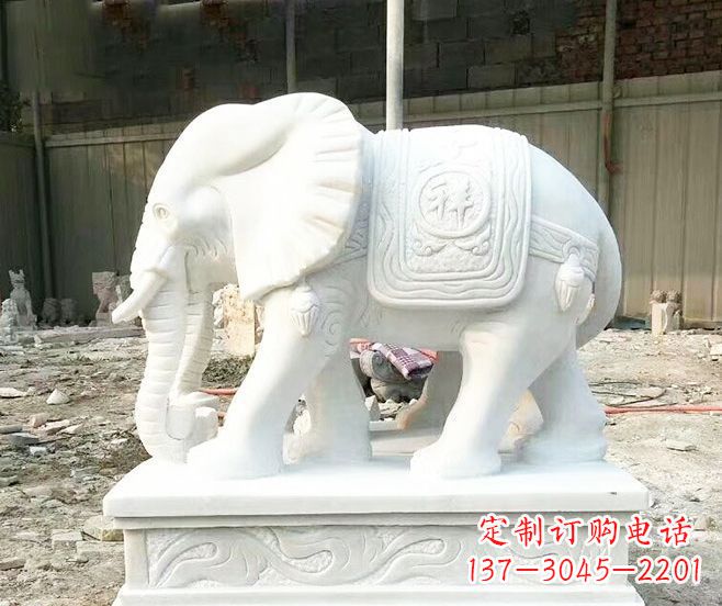 福建招财动物汉白玉大象石雕 (3)
