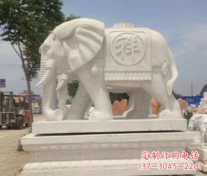 福建招财动物汉白玉吉祥大象石雕