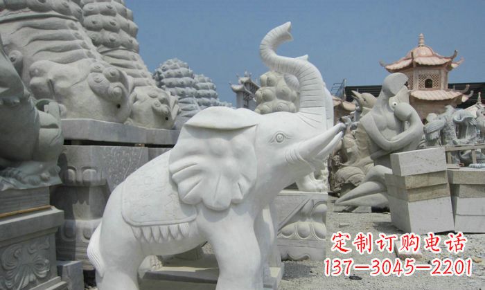 福建招财动物汉白玉长鼻小象石雕