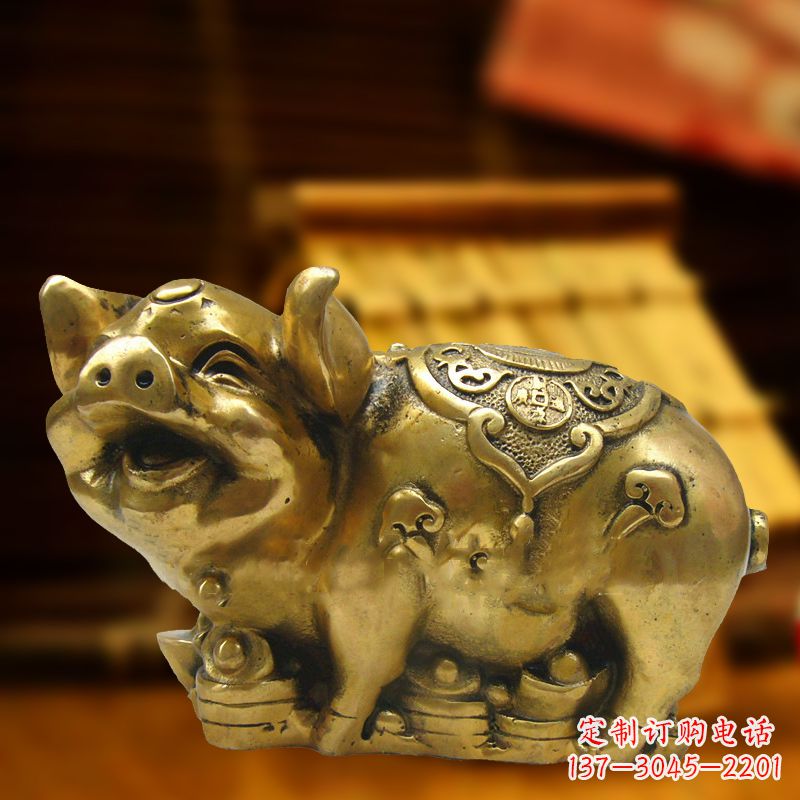 福建招财金猪铜雕-风水生肖动物雕塑企业商场美陈摆件