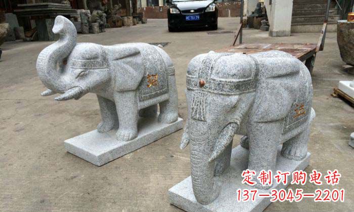 福建招财进宝芝麻灰大象石雕 (2)