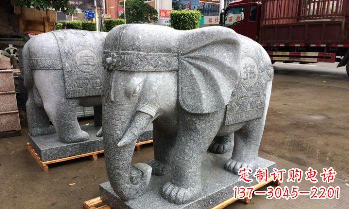 福建招财进宝芝麻灰大象石雕 (3)
