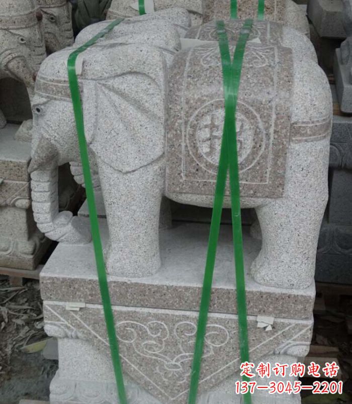 福建招财进宝芝麻灰大象石雕 (4)