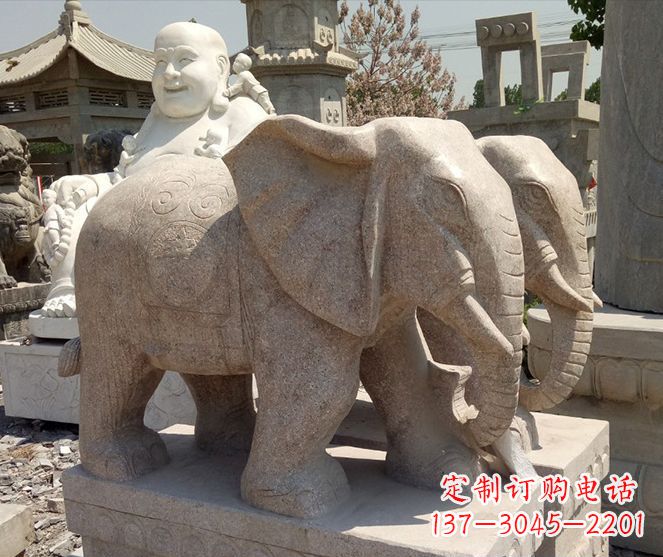 福建招财晚霞红大象石雕 (2)