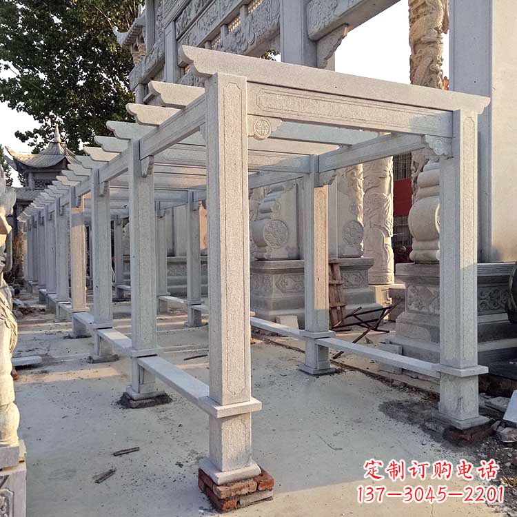 福建中式石雕花架长廊