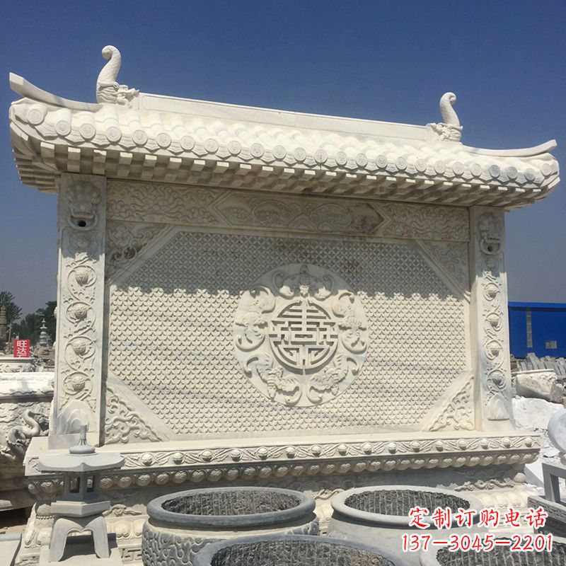 福建中式庭院影壁石雕-中国古建大门萧墙
