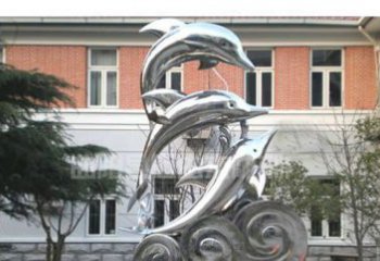 福建校园不锈钢海浪海豚雕塑