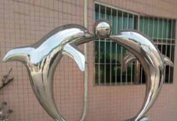 福建校园不锈钢海豚顶球雕塑