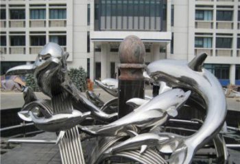 福建校园不锈钢海豚海浪雕塑