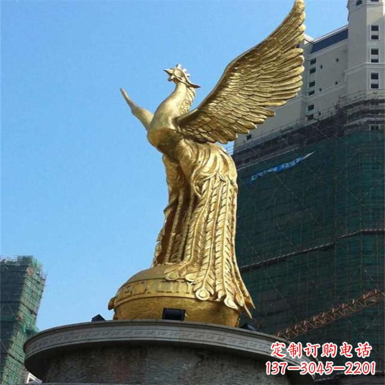 福建铸铜鎏金凤凰景观雕塑-城市园林