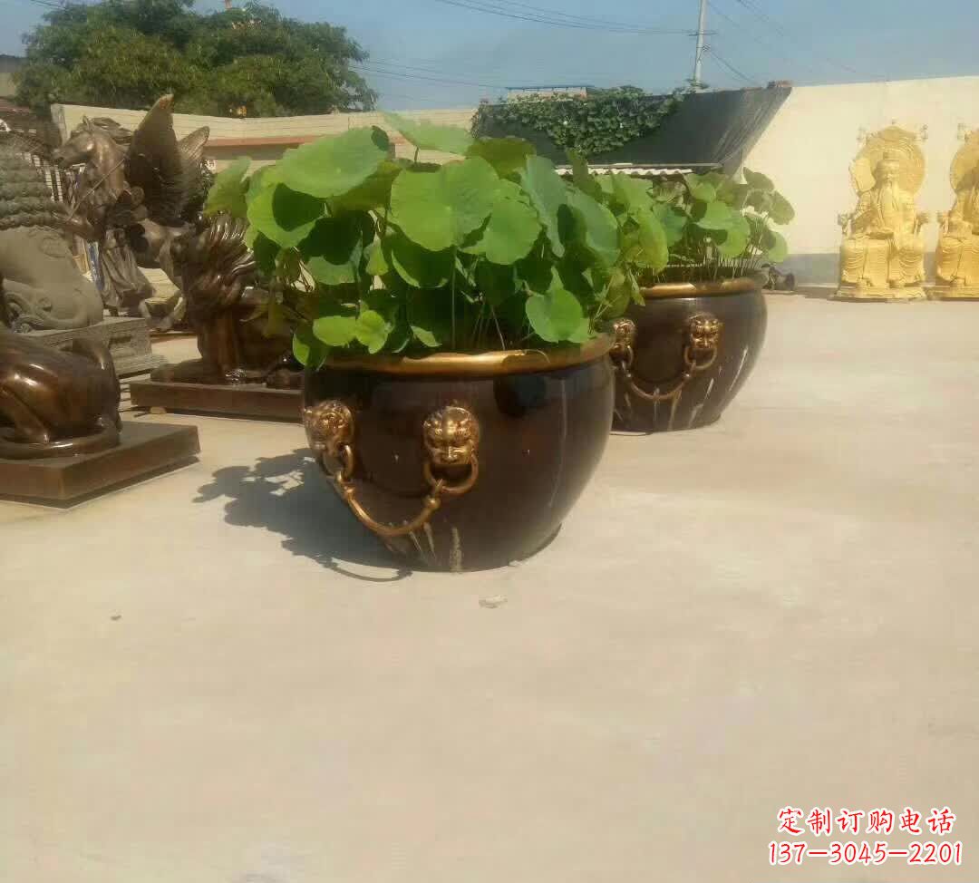 福建铸铜狮子头水缸雕塑