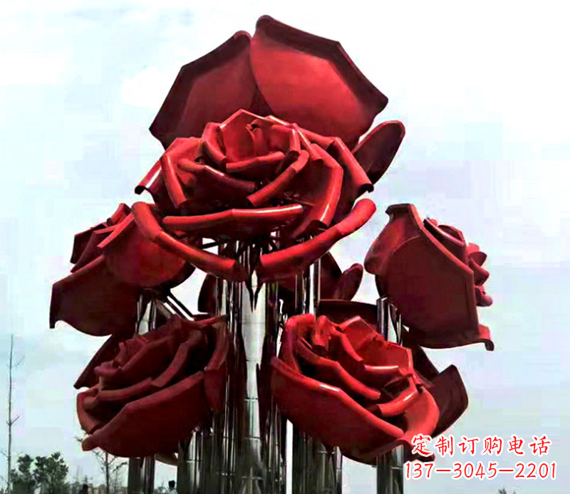 福建大型不锈钢玫瑰花雕塑