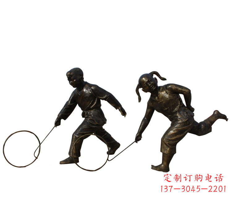 福建公园滚铁环的儿童铜雕