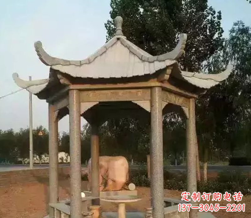 福建公园景观大理石六角石雕凉亭