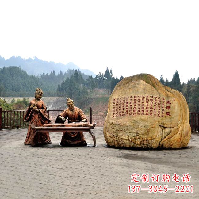 福建卓文君与司马相如凤求凰公园景观雕塑-历史典故人物情景雕塑