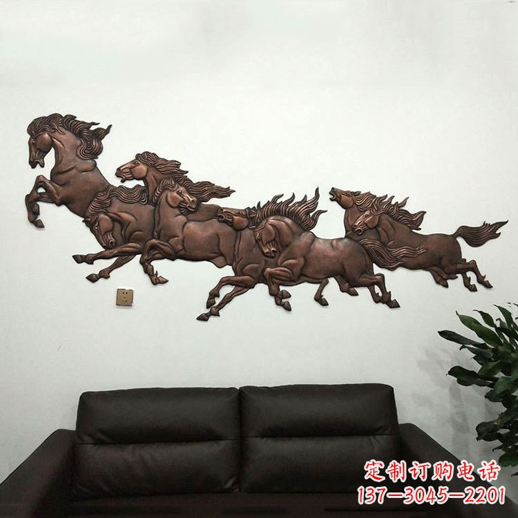 福建紫铜马儿浮雕装饰画