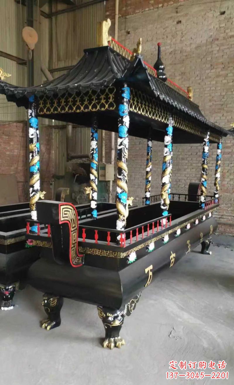 福建宗教庙宇方形香炉铜雕