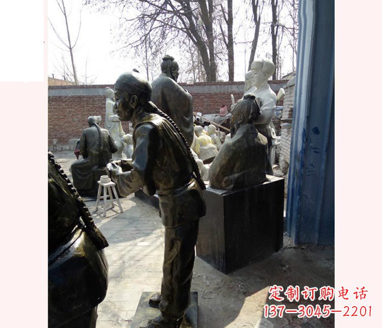 福建作揖的店小二铜雕