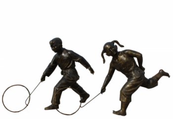 福建公园滚铁环的儿童铜雕