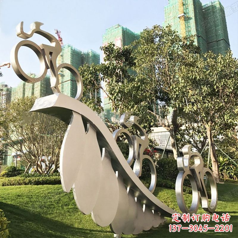 福建自行车雕塑-抽象不锈钢骑自行车人物景观雕塑